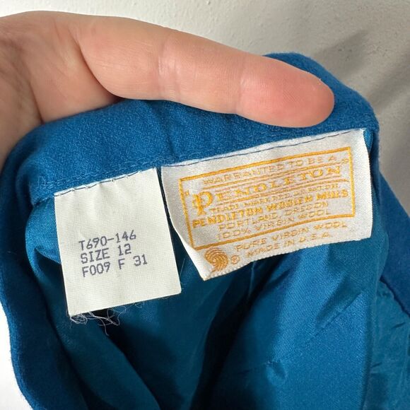 Vintage Pendleton Women's 10 Blazer Skirt Blouse Suit‎ Set Blue Wool USA Made - Picture 14 of 15